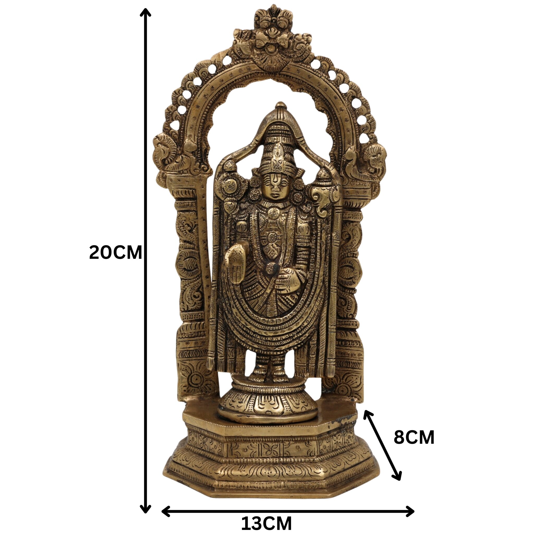 Brass Venkateswara Idol | Balaji Murti | Srinivasa Statue | Narayana Vigraha | Vishnu Brass Idol | Temple Pooja Decor | Spiritual Gift Showpiece, Gold, 8 Inch, 1 Piece
