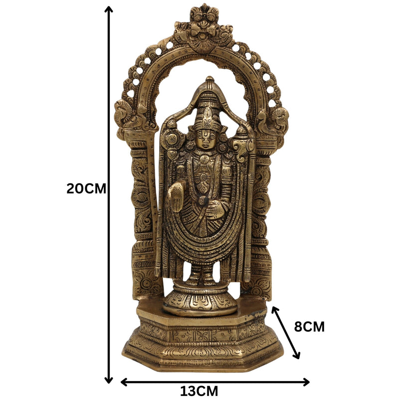 Brass Venkateswara Idol | Balaji Murti | Srinivasa Statue | Narayana Vigraha | Vishnu Brass Idol | Temple Pooja Decor | Spiritual Gift Showpiece, Gold, 8 Inch, 1 Piece