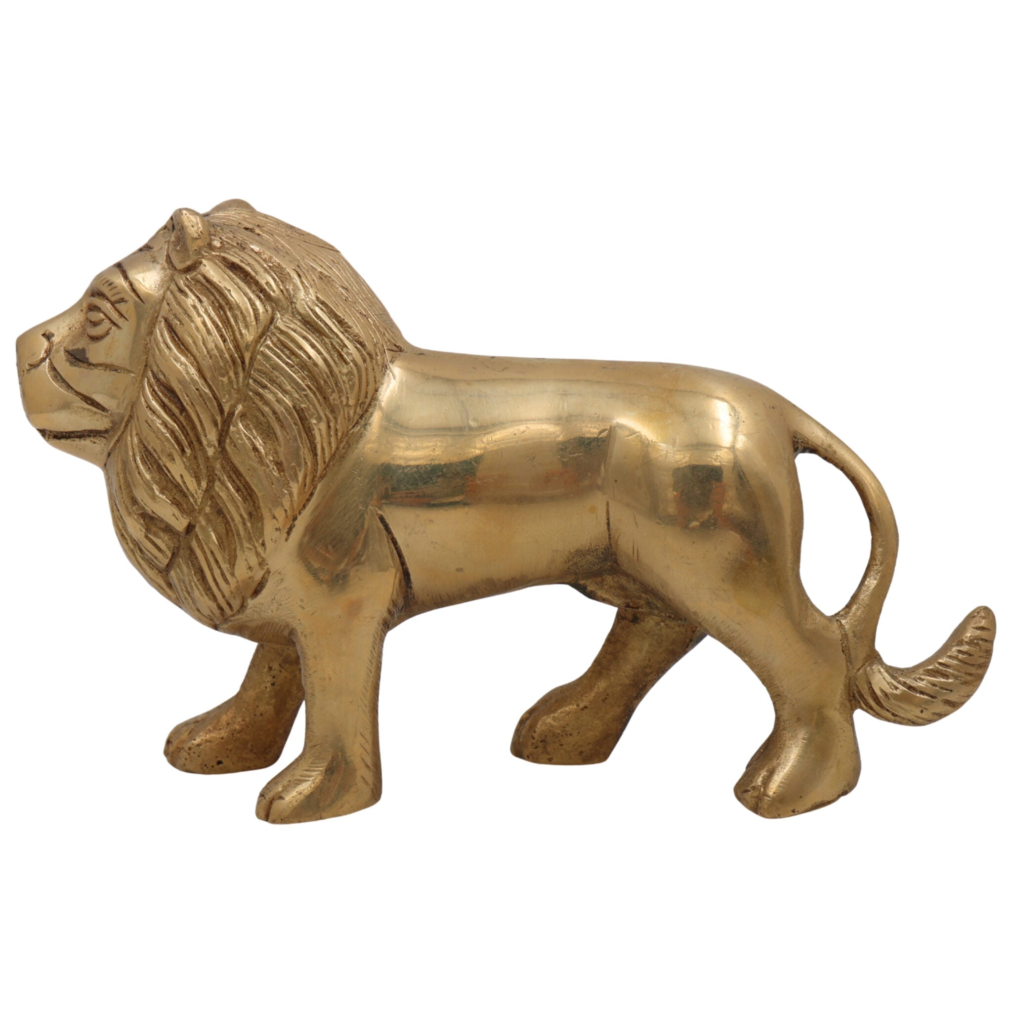 Brass Handcrafted Lion Idol | Handcrafted Simha Sher Narasimha Sculpture for Home, Temple & Office Decor | Peetal, Pittal, Ashtadhatu Figurine, Gold, 4.5 Inch, 1 Piece
