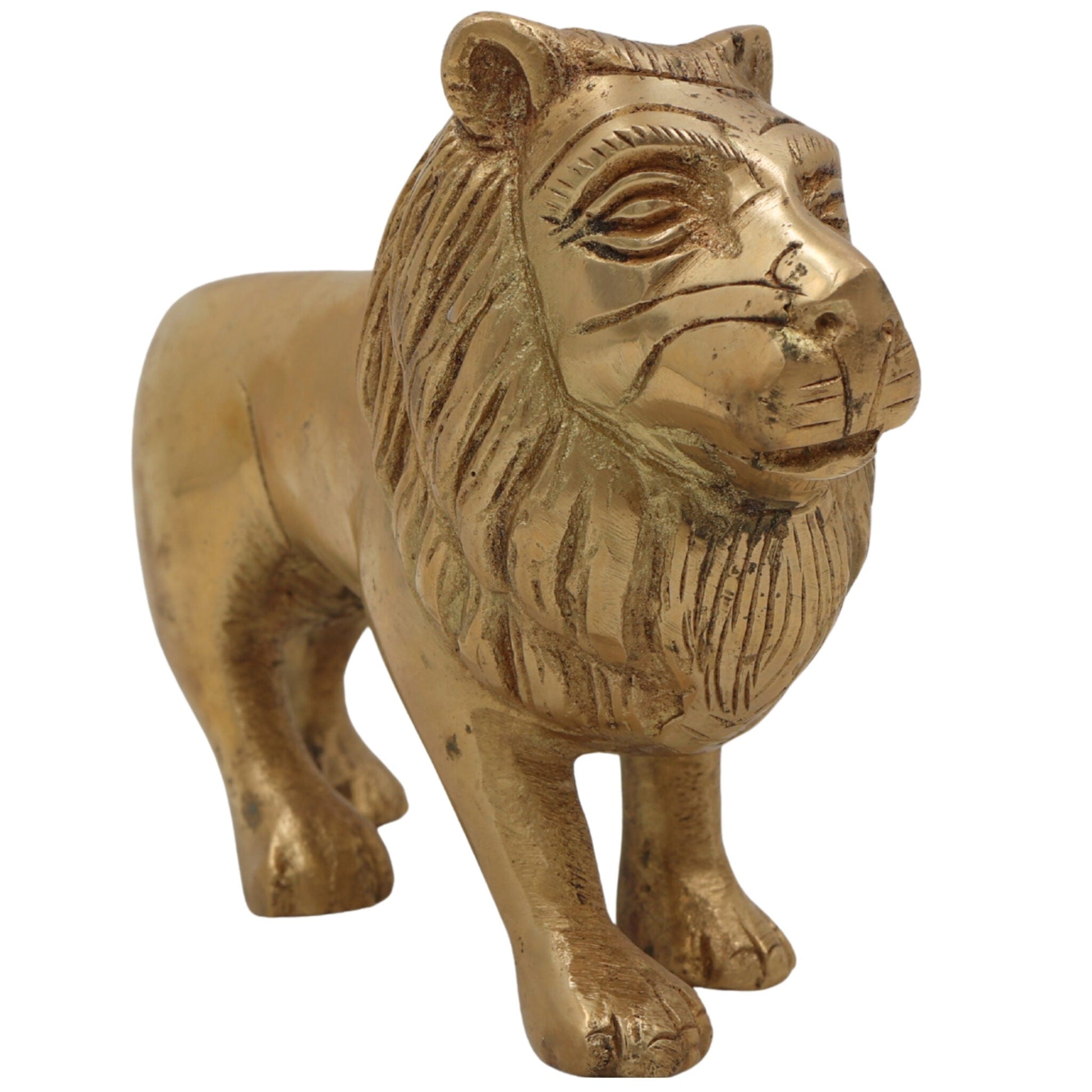 Brass Handcrafted Lion Idol | Handcrafted Simha Sher Narasimha Sculpture for Home, Temple & Office Decor | Peetal, Pittal, Ashtadhatu Figurine, Gold, 4.5 Inch, 1 Piece