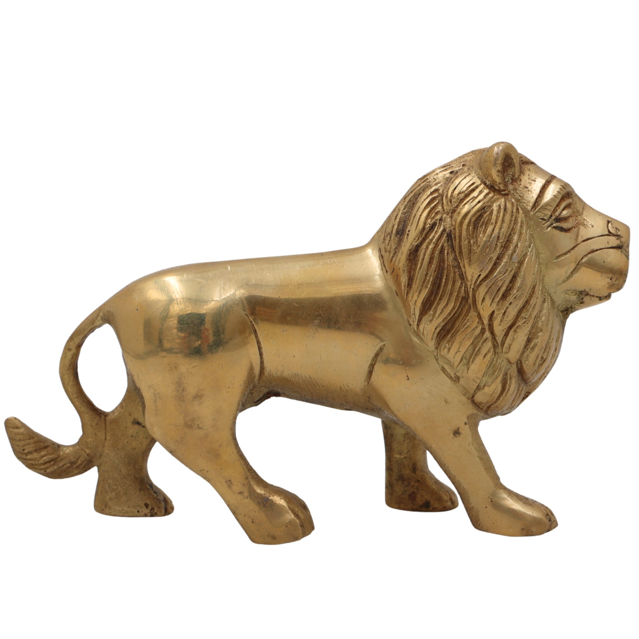 Brass Handcrafted Lion Idol | Handcrafted Simha Sher Narasimha Sculpture for Home, Temple & Office Decor | Peetal, Pittal, Ashtadhatu Figurine, Gold, 4.5 Inch, 1 Piece