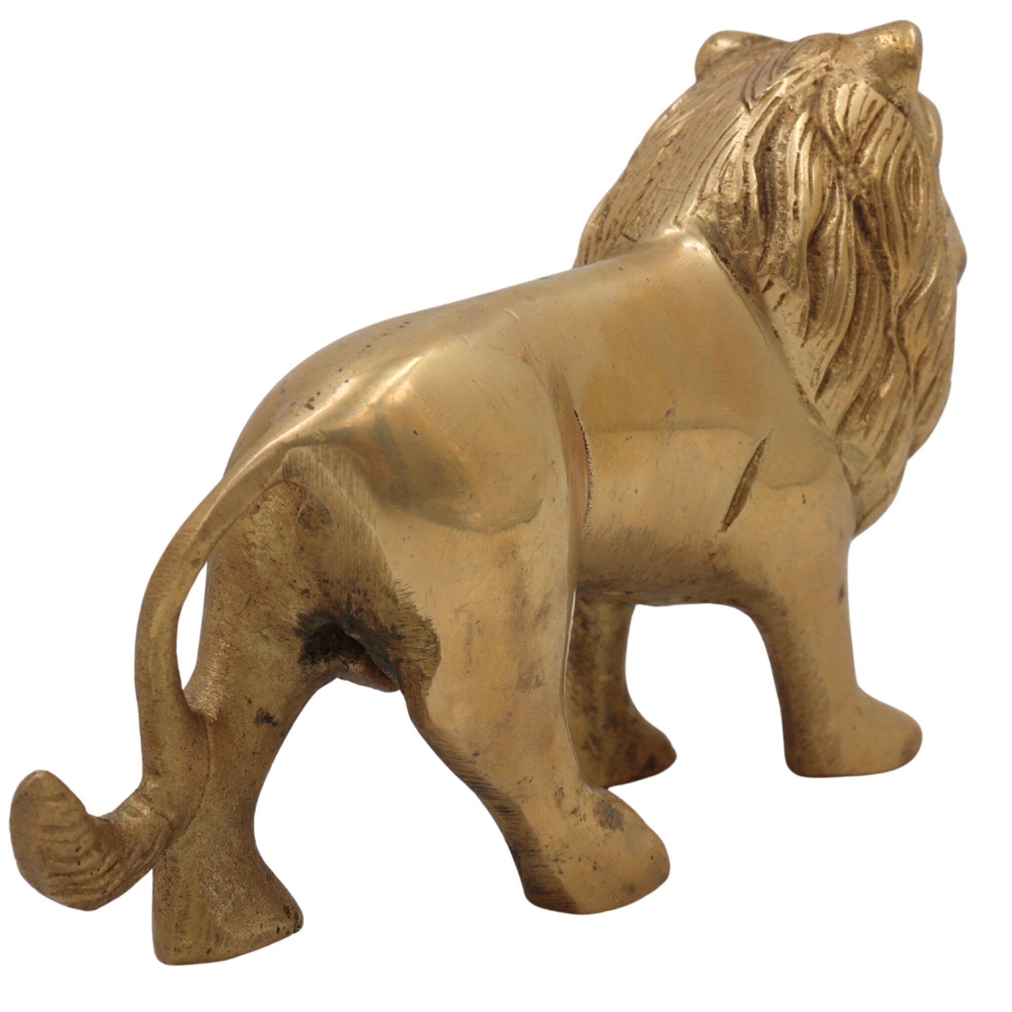 Brass Handcrafted Lion Idol | Handcrafted Simha Sher Narasimha Sculpture for Home, Temple & Office Decor | Peetal, Pittal, Ashtadhatu Figurine, Gold, 4.5 Inch, 1 Piece