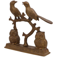 Handcrafted Brass Owl & Birds Idol | Peetal, Pittal, Ashtadhatu Decorative Sculpture | Owl, Peafowl, Parrot Figurines for Home & Temple Decor, Gold, 9 Inch, 1 Piece