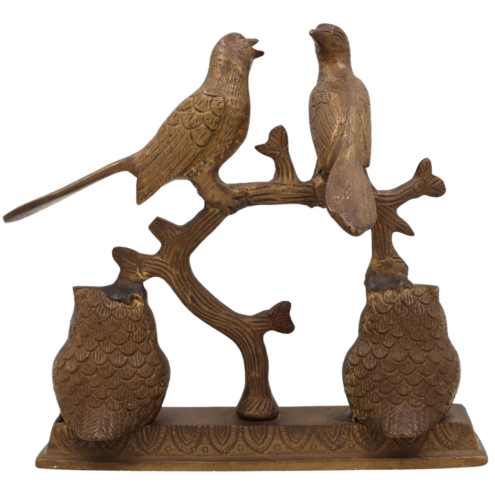 Handcrafted Brass Owl & Birds Idol | Peetal, Pittal, Ashtadhatu Decorative Sculpture | Owl, Peafowl, Parrot Figurines for Home & Temple Decor, Gold, 9 Inch, 1 Piece