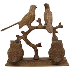 Handcrafted Brass Owl & Birds Idol | Peetal, Pittal, Ashtadhatu Decorative Sculpture | Owl, Peafowl, Parrot Figurines for Home & Temple Decor, Gold, 9 Inch, 1 Piece