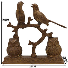 Handcrafted Brass Owl & Birds Idol | Peetal, Pittal, Ashtadhatu Decorative Sculpture | Owl, Peafowl, Parrot Figurines for Home & Temple Decor, Gold, 9 Inch, 1 Piece