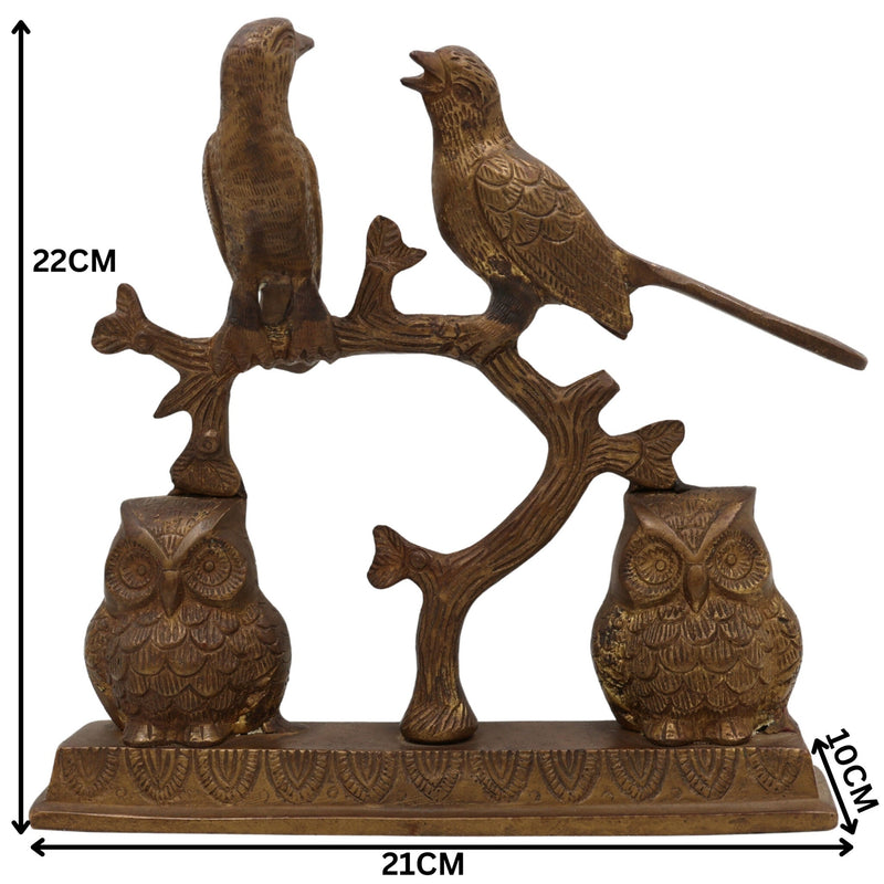 Handcrafted Brass Owl & Birds Idol | Peetal, Pittal, Ashtadhatu Decorative Sculpture | Owl, Peafowl, Parrot Figurines for Home & Temple Decor, Gold, 9 Inch, 1 Piece