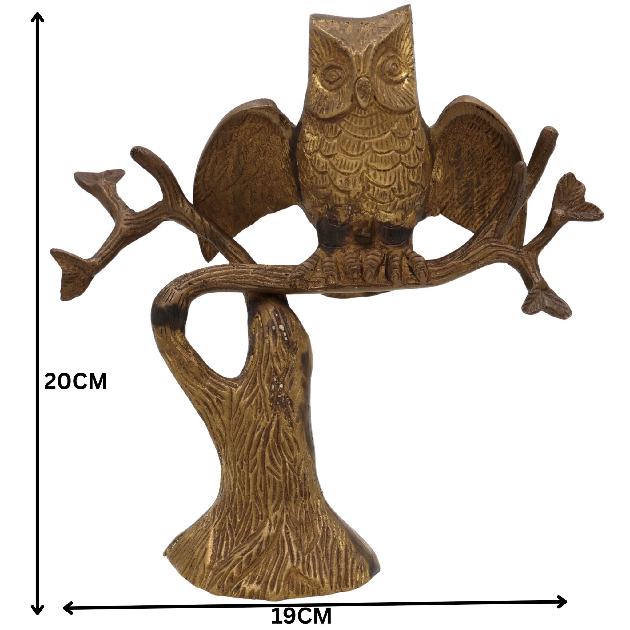 Brass Owl Idol, Ullu Statue, Wisdom Bird Figurine, Peetal Pittal Owl Sitting on Tree Sculpture, Decorative Brass Collectible, Feng Shui Lucky Owl Ornament, Gold, 8 Inch, 1 Piece