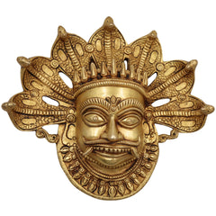 Brass Bhairava Face Idol, Kala Bhairav Murti for Pooja, Home Temple, Spiritual Decor & Protection, Gold, 9 Inch, 1 Piece