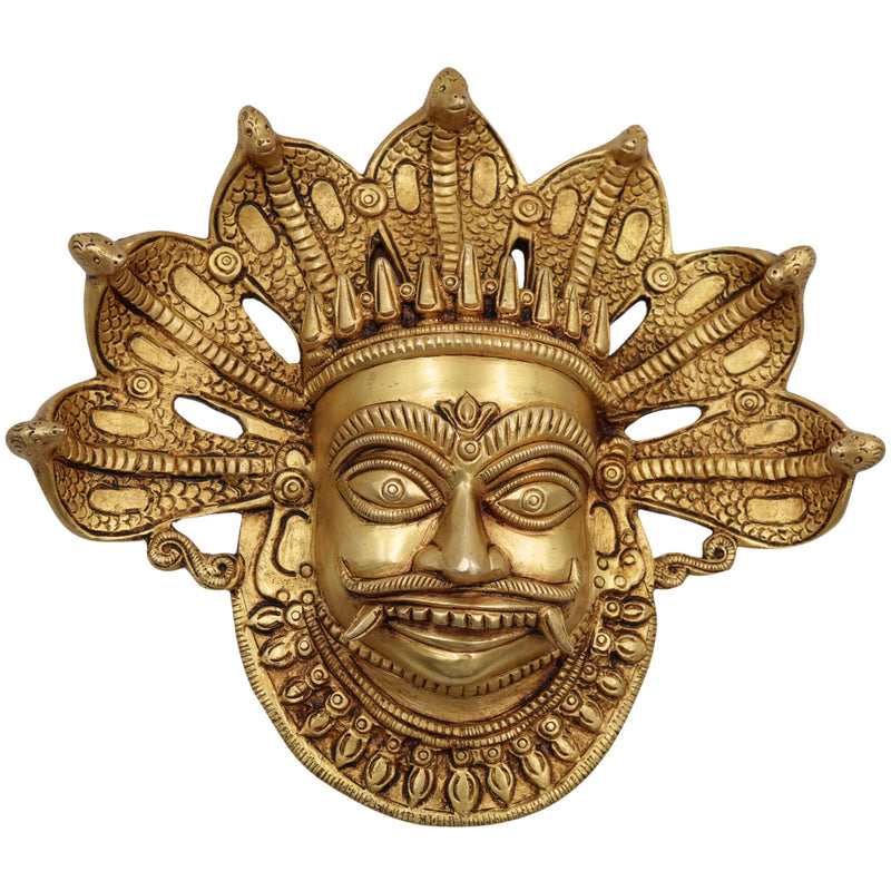 Brass Bhairava Face Idol, Kala Bhairav Murti for Pooja, Home Temple, Spiritual Decor & Protection, Gold, 9 Inch, 1 Piece