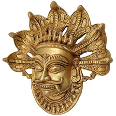 Brass Bhairava Face Idol, Kala Bhairav Murti for Pooja, Home Temple, Spiritual Decor & Protection, Gold, 9 Inch, 1 Piece