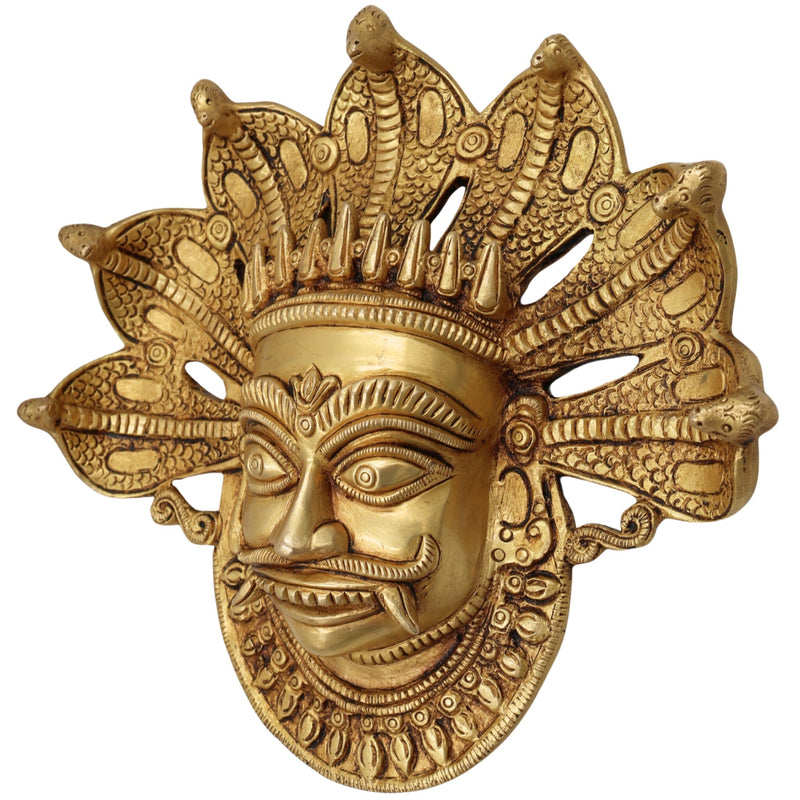 Brass Bhairava Face Idol, Kala Bhairav Murti for Pooja, Home Temple, Spiritual Decor & Protection, Gold, 9 Inch, 1 Piece