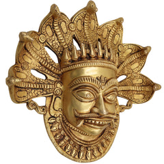 Brass Bhairava Face Idol, Kala Bhairav Murti for Pooja, Home Temple, Spiritual Decor & Protection, Gold, 9 Inch, 1 Piece