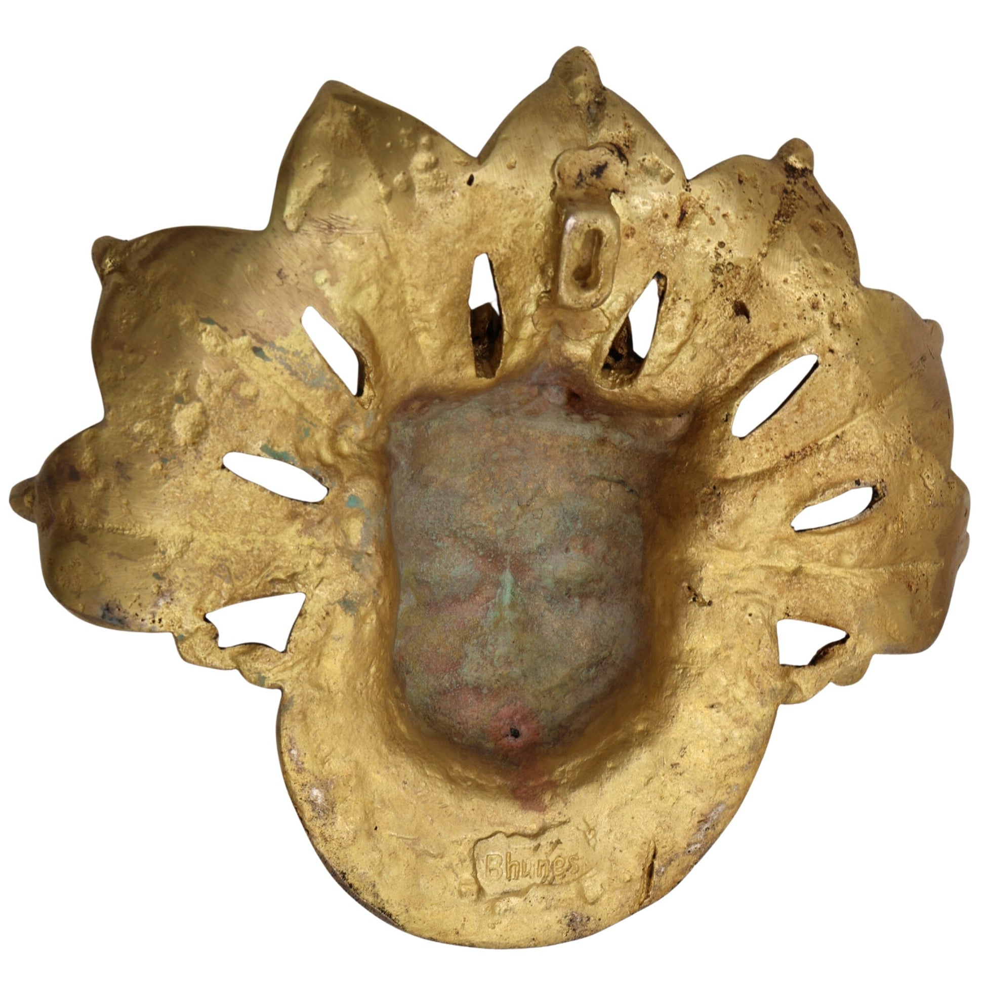 Brass Bhairava Face Idol, Kala Bhairav Murti for Pooja, Home Temple, Spiritual Decor & Protection, Gold, 9 Inch, 1 Piece