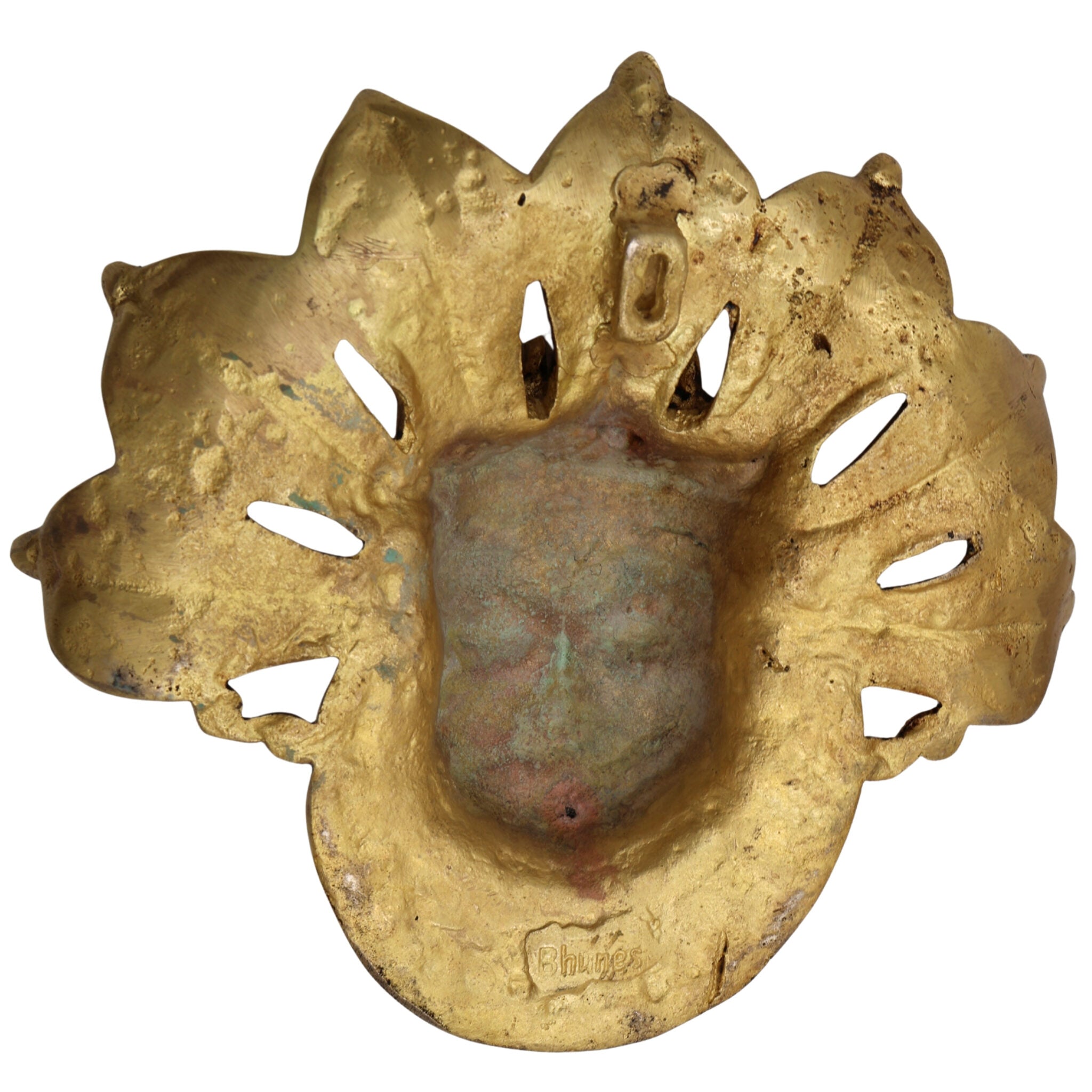 Brass Bhairava Face Idol, Kala Bhairav Murti for Pooja, Home Temple, Spiritual Decor & Protection, Gold, 9 Inch, 1 Piece