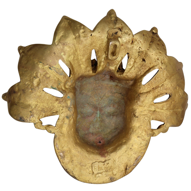Brass Bhairava Face Idol, Kala Bhairav Murti for Pooja, Home Temple, Spiritual Decor & Protection, Gold, 9 Inch, 1 Piece