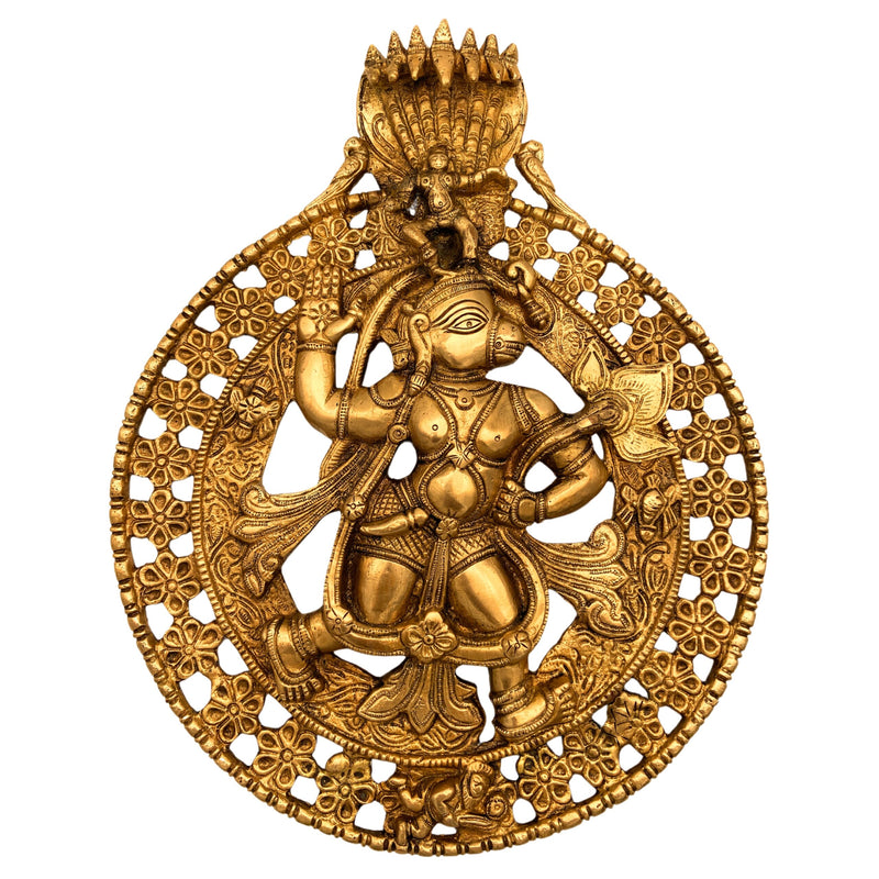 Brass Hanuman Wall Hanging Idol – Bajrang Bali Maruti Anjaneya Vayuputra Sankat Mochan Copper Finish Sculpture for Home Temple Decor, Gold, 12 Inch, 1 Piece