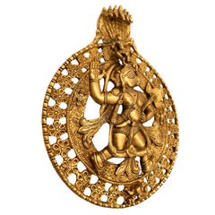 Brass Hanuman Wall Hanging Idol – Bajrang Bali Maruti Anjaneya Vayuputra Sankat Mochan Copper Finish Sculpture for Home Temple Decor, Gold, 12 Inch, 1 Piece