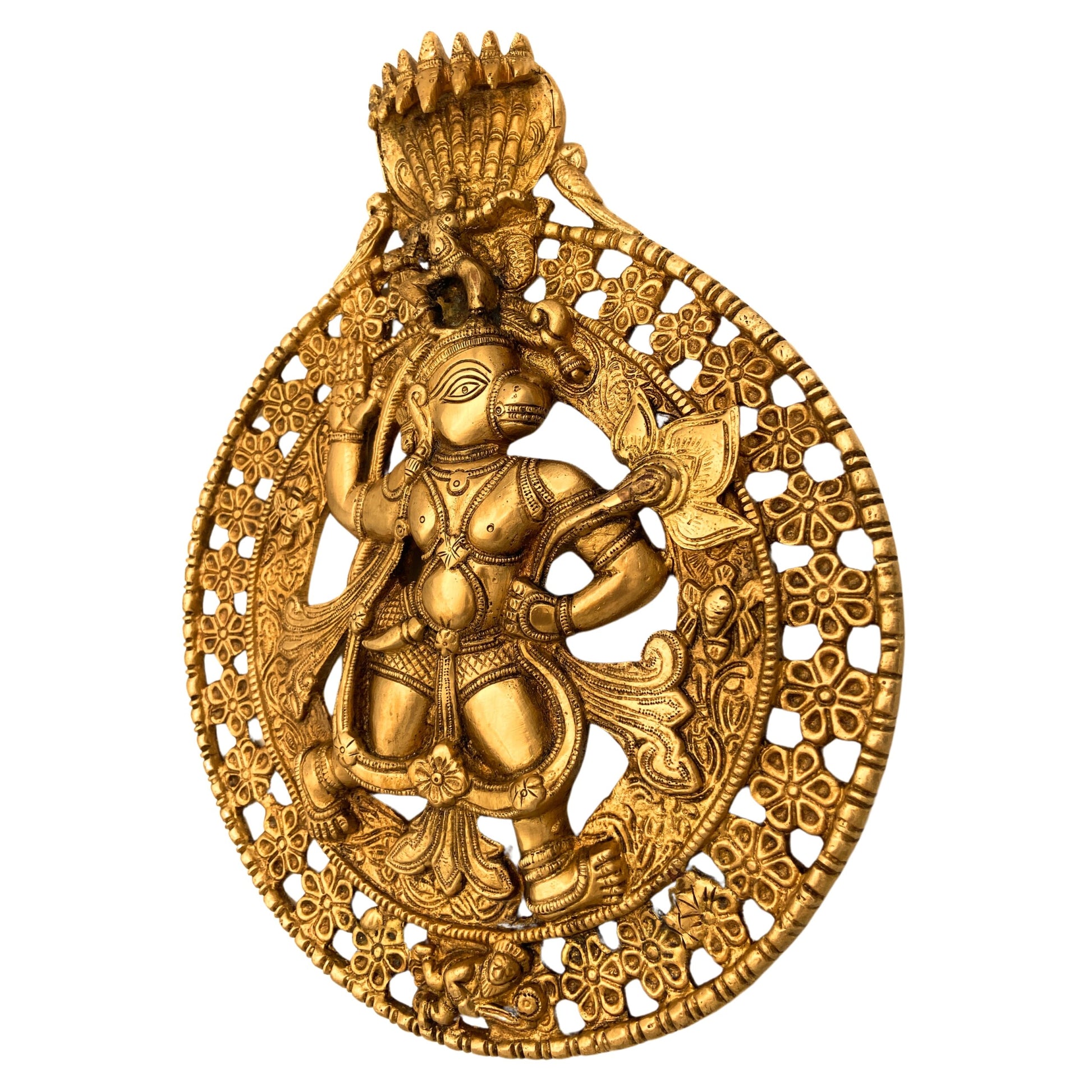 Brass Hanuman Wall Hanging Idol – Bajrang Bali Maruti Anjaneya Vayuputra Sankat Mochan Copper Finish Sculpture for Home Temple Decor, Gold, 12 Inch, 1 Piece