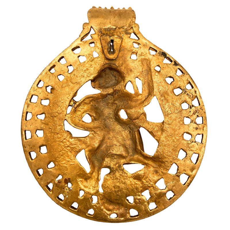 Brass Hanuman Wall Hanging Idol – Bajrang Bali Maruti Anjaneya Vayuputra Sankat Mochan Copper Finish Sculpture for Home Temple Decor, Gold, 12 Inch, 1 Piece