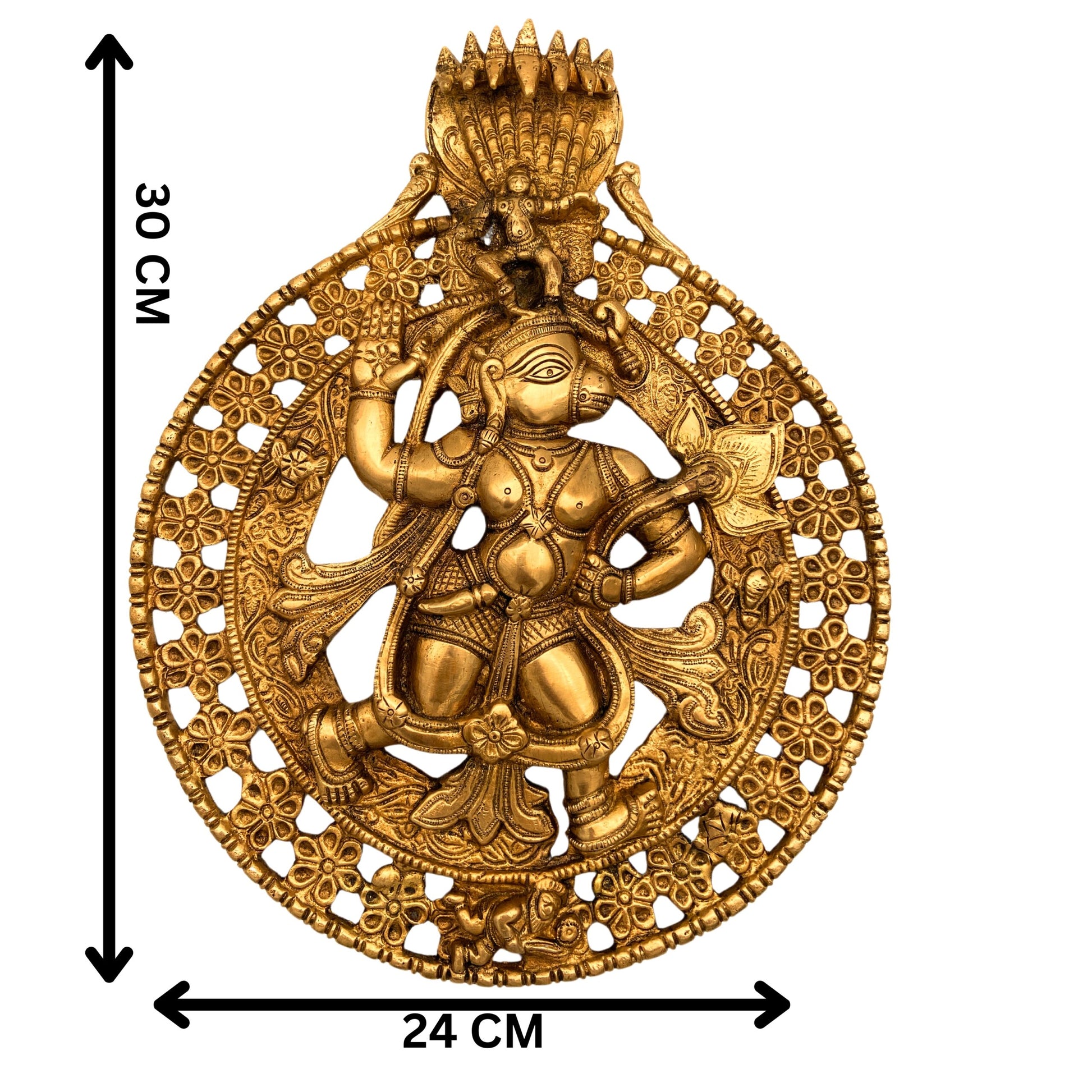 Brass Hanuman Wall Hanging Idol – Bajrang Bali Maruti Anjaneya Vayuputra Sankat Mochan Copper Finish Sculpture for Home Temple Decor, Gold, 12 Inch, 1 Piece
