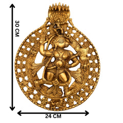 Brass Hanuman Wall Hanging Idol – Bajrang Bali Maruti Anjaneya Vayuputra Sankat Mochan Copper Finish Sculpture for Home Temple Decor, Gold, 12 Inch, 1 Piece