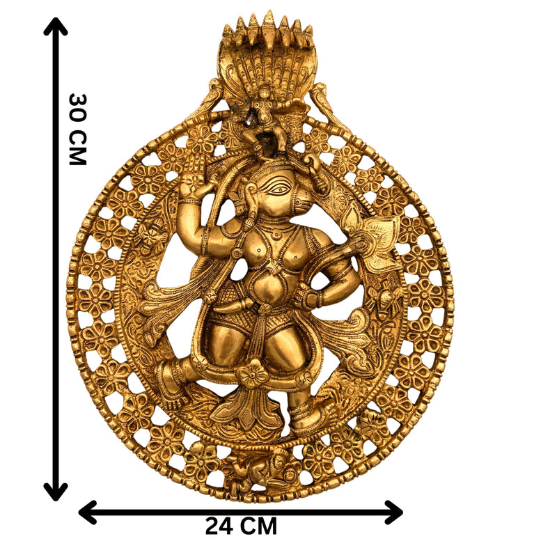 Brass Hanuman Wall Hanging Idol – Bajrang Bali Maruti Anjaneya Vayuputra Sankat Mochan Copper Finish Sculpture for Home Temple Decor, Gold, 12 Inch, 1 Piece