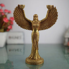 Brass Lady Candle Stand Statue | Egyptian Lady Candle Stand | Brass Phoenix Candle Holder | Brass Pari, Gold, 12 Inch, 1 Piece