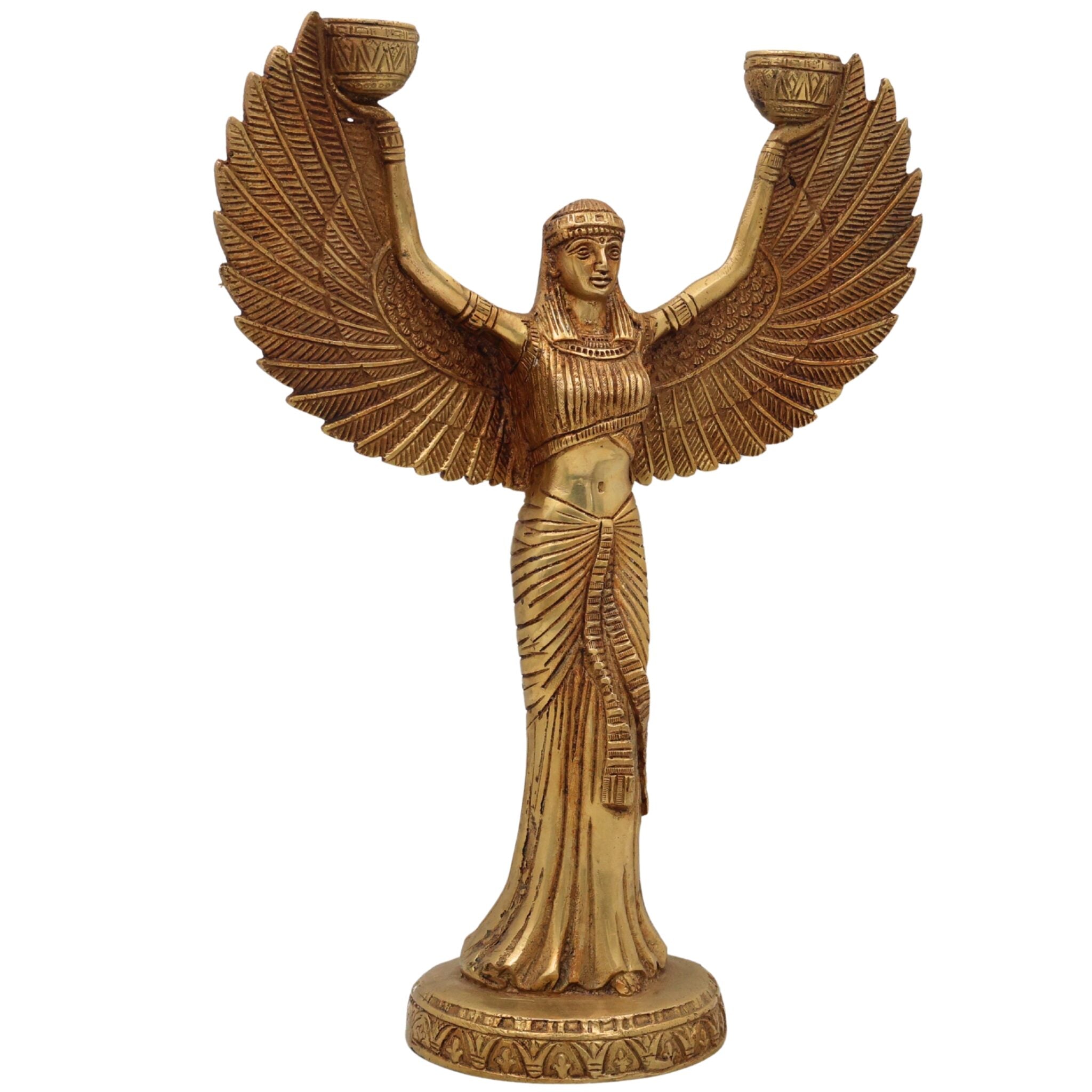 Brass Lady Candle Stand Statue | Egyptian Lady Candle Stand | Brass Phoenix Candle Holder | Brass Pari, Gold, 12 Inch, 1 Piece