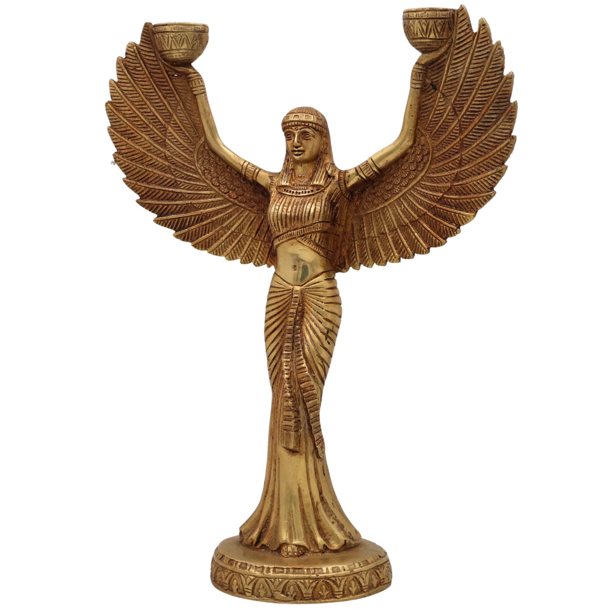 Brass Lady Candle Stand Statue | Egyptian Lady Candle Stand | Brass Phoenix Candle Holder | Brass Pari, Gold, 12 Inch, 1 Piece