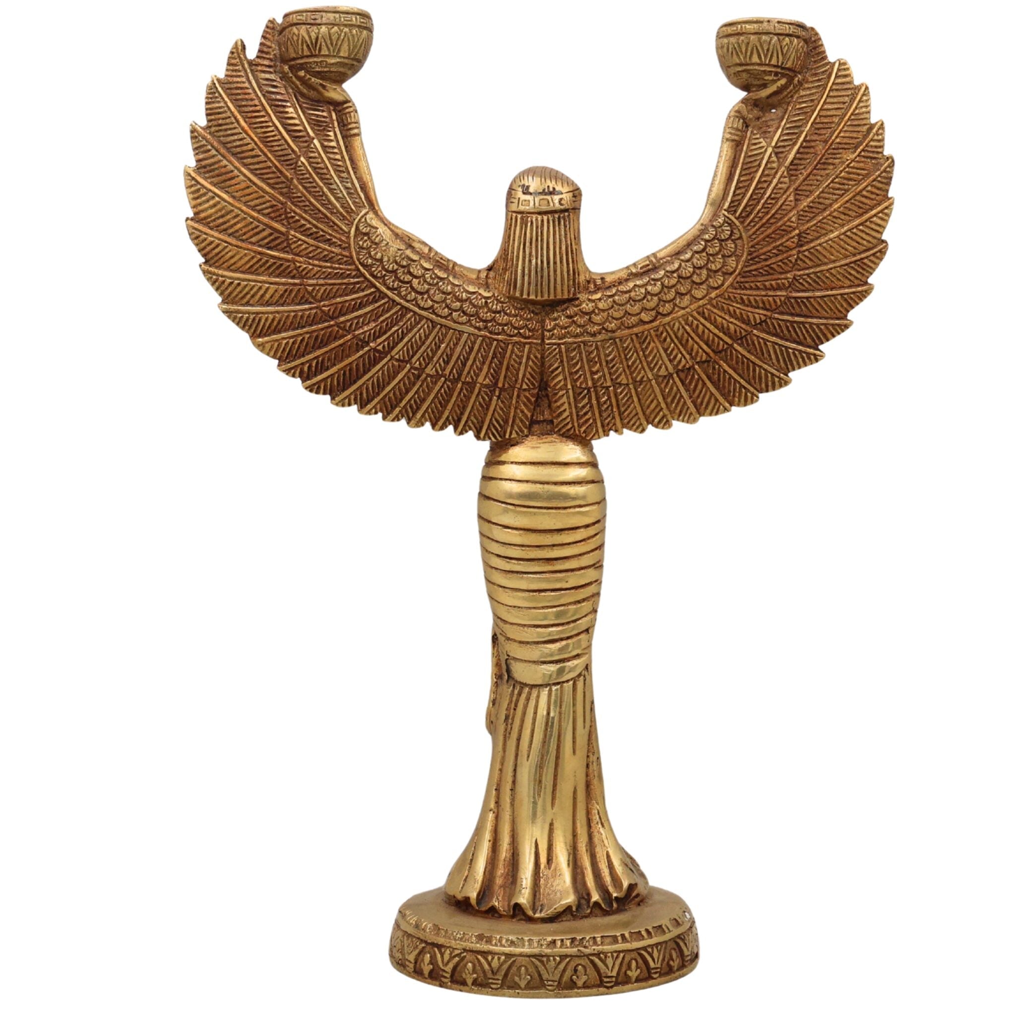 Brass Lady Candle Stand Statue | Egyptian Lady Candle Stand | Brass Phoenix Candle Holder | Brass Pari, Gold, 12 Inch, 1 Piece