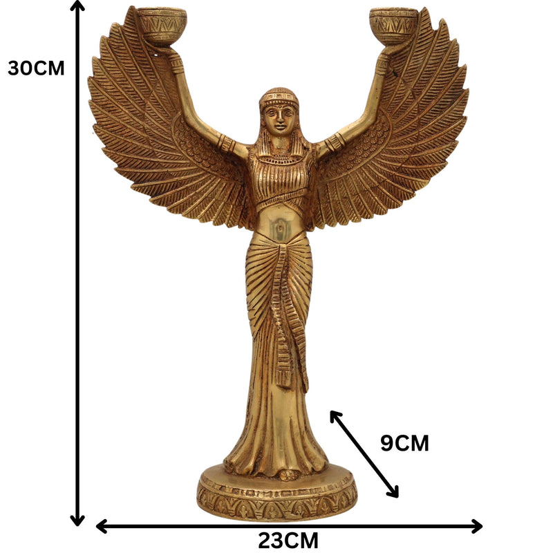 Brass Lady Candle Stand Statue | Egyptian Lady Candle Stand | Brass Phoenix Candle Holder | Brass Pari, Gold, 12 Inch, 1 Piece