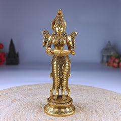 Brass Deepalakshmi Diya – Traditional Lady Holding Deepam | Deep lakshmi | Pital Laxmi Lamp for Pooja, Home Temple Decor & Gifting, Gold, 11.5 Inch, 1 Piece