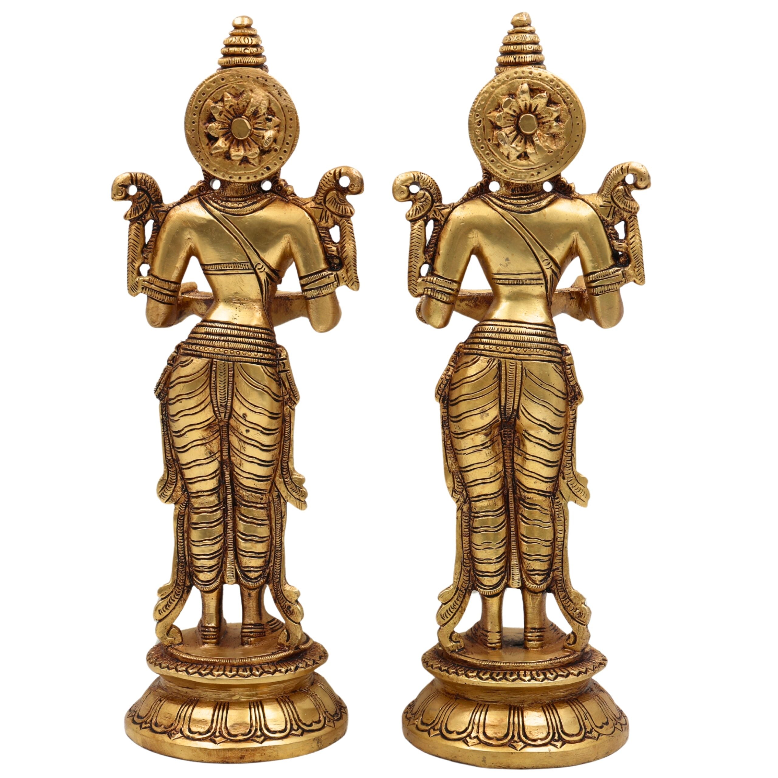 Brass Deepalakshmi Diya Set, Deepam Lady Lakshmi Idol, Deep Laxmi Brass Oil Lamp, Traditional Pital Deepam Figurine, Gold, 11.5 Inch, Set of 2