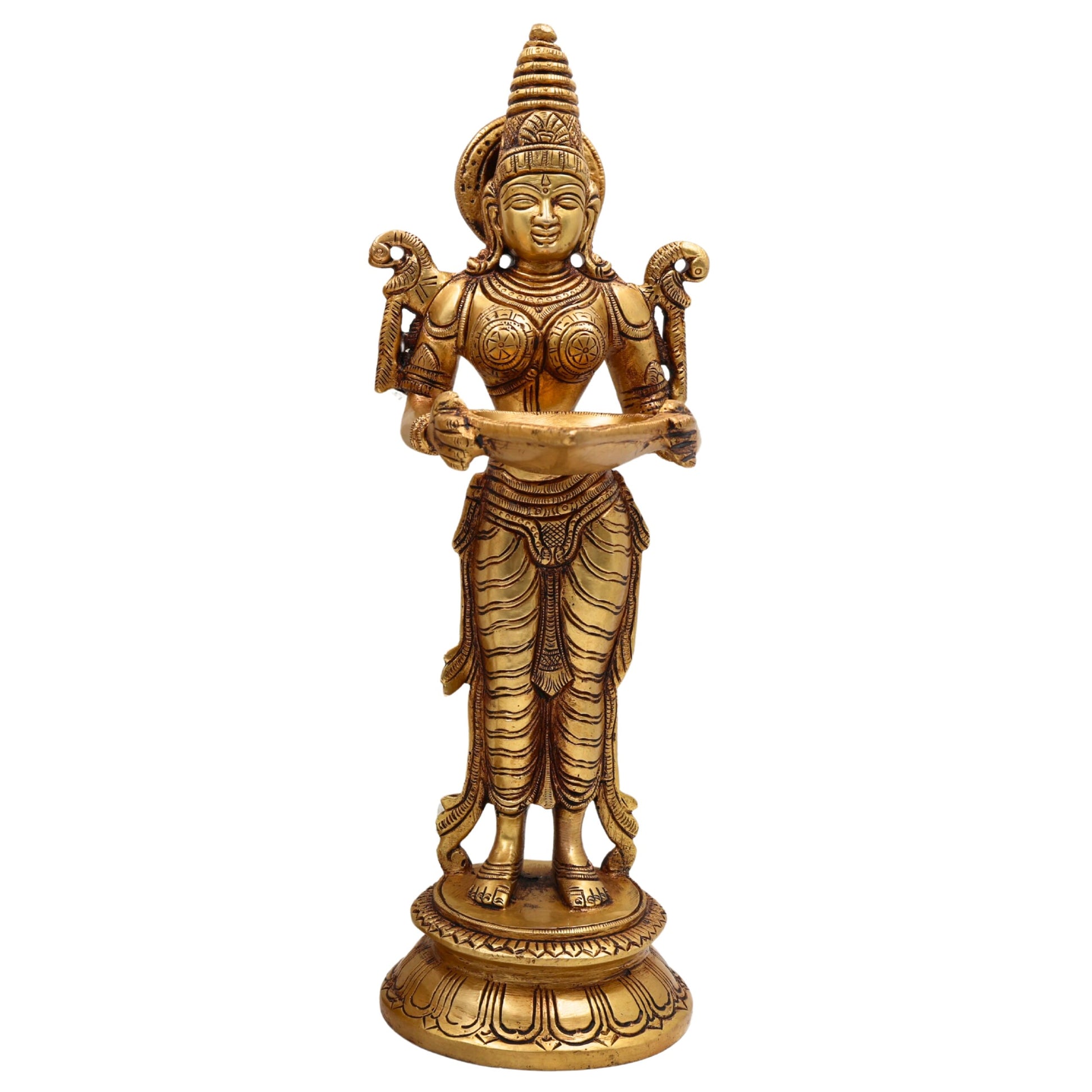 Brass Deepalakshmi Diya – Traditional Lady Holding Deepam | Deep lakshmi | Pital Laxmi Lamp for Pooja, Home Temple Decor & Gifting, Gold, 11.5 Inch, 1 Piece