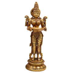 Brass Deepalakshmi Diya – Traditional Lady Holding Deepam | Deep lakshmi | Pital Laxmi Lamp for Pooja, Home Temple Decor & Gifting, Gold, 11.5 Inch, 1 Piece