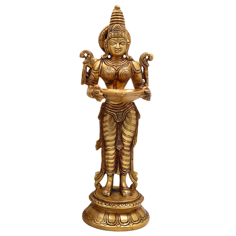 Brass Deepalakshmi Diya – Traditional Lady Holding Deepam | Deep lakshmi | Pital Laxmi Lamp for Pooja, Home Temple Decor & Gifting, Gold, 11.5 Inch, 1 Piece