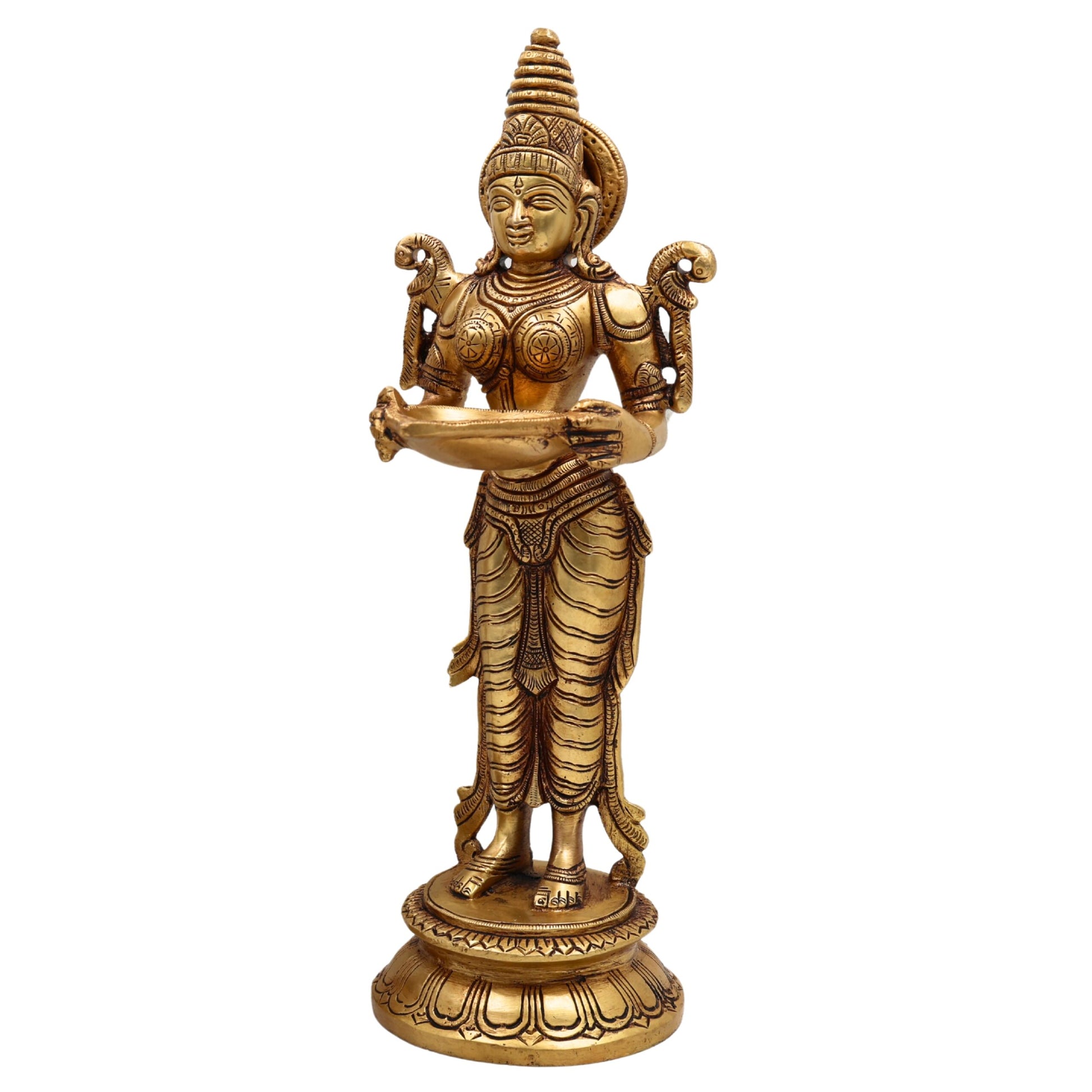 Brass Deepalakshmi Diya – Traditional Lady Holding Deepam | Deep lakshmi | Pital Laxmi Lamp for Pooja, Home Temple Decor & Gifting, Gold, 11.5 Inch, 1 Piece