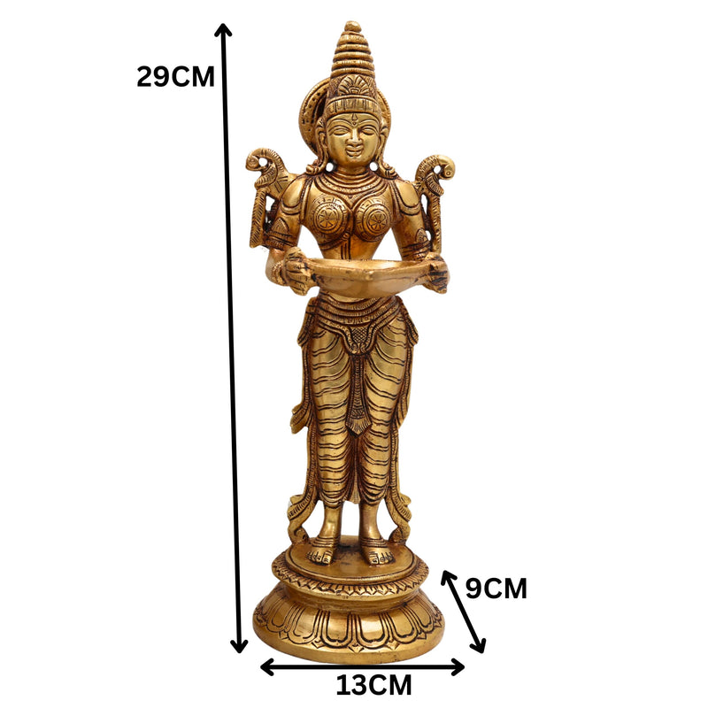 Brass Deepalakshmi Diya – Traditional Lady Holding Deepam | Deep lakshmi | Pital Laxmi Lamp for Pooja, Home Temple Decor & Gifting, Gold, 11.5 Inch, 1 Piece