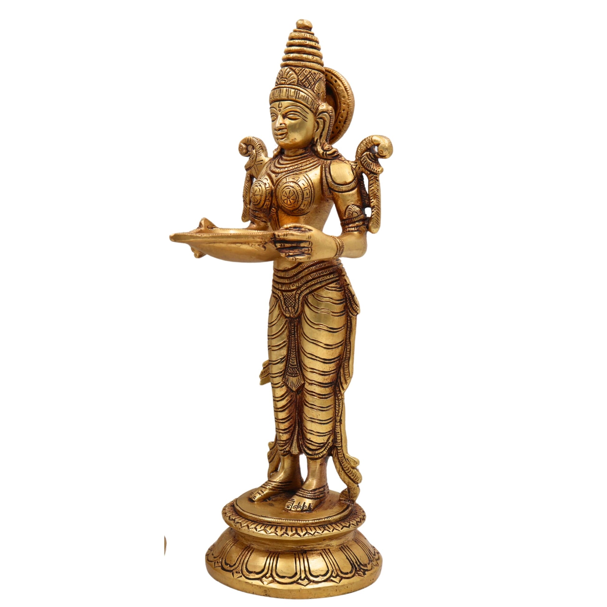 Brass Deepalakshmi Diya – Traditional Lady Holding Deepam | Deep lakshmi | Pital Laxmi Lamp for Pooja, Home Temple Decor & Gifting, Gold, 11.5 Inch, 1 Piece