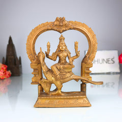 Handcrafted Bronze Kartikeya Idol | Murugan, Skanda, Kumara Panchaloha Sculpture for Pooja & Temple Décor,Gold, 8 Inch, 1 Piece