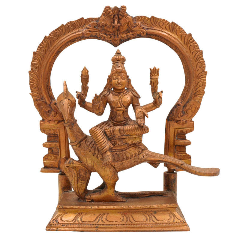 Handcrafted Bronze Kartikeya Idol | Murugan, Skanda, Kumara Panchaloha Sculpture for Pooja & Temple Décor,Gold, 8 Inch, 1 Piece