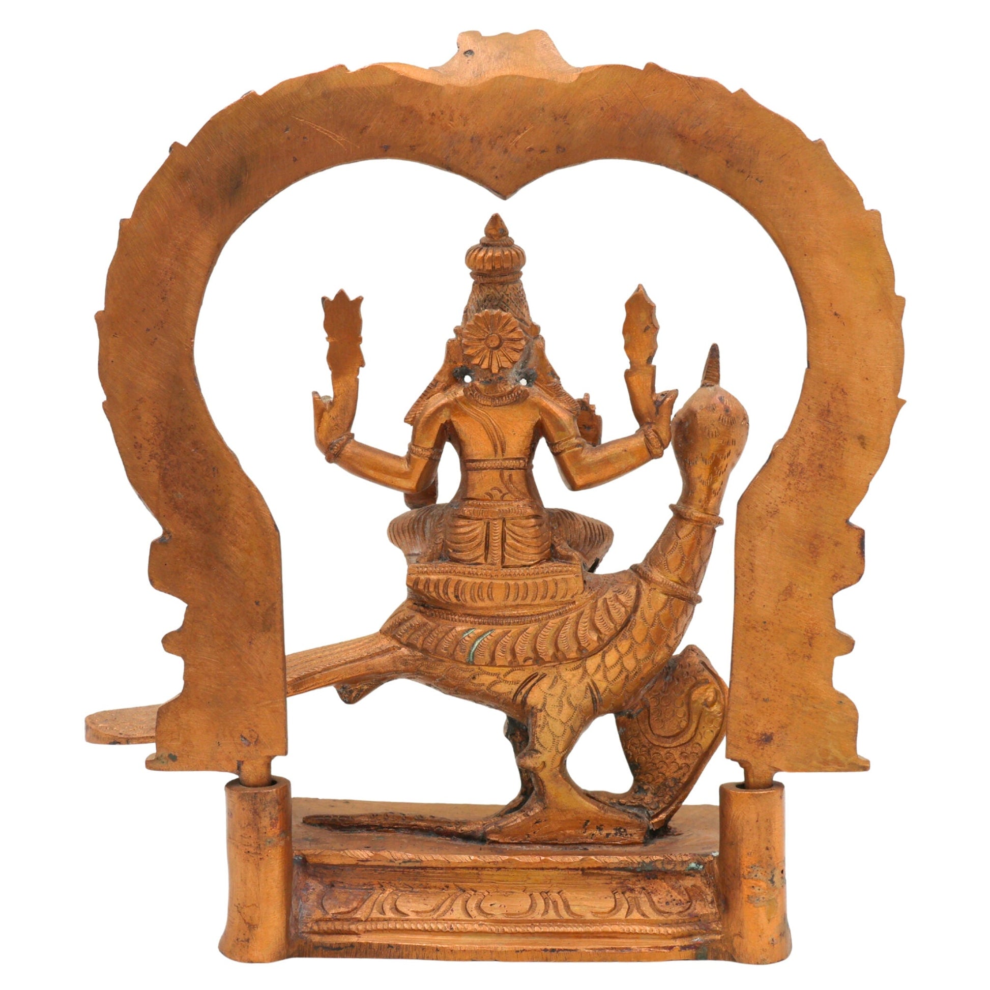 Handcrafted Bronze Kartikeya Idol | Murugan, Skanda, Kumara Panchaloha Sculpture for Pooja & Temple Décor,Gold, 8 Inch, 1 Piece