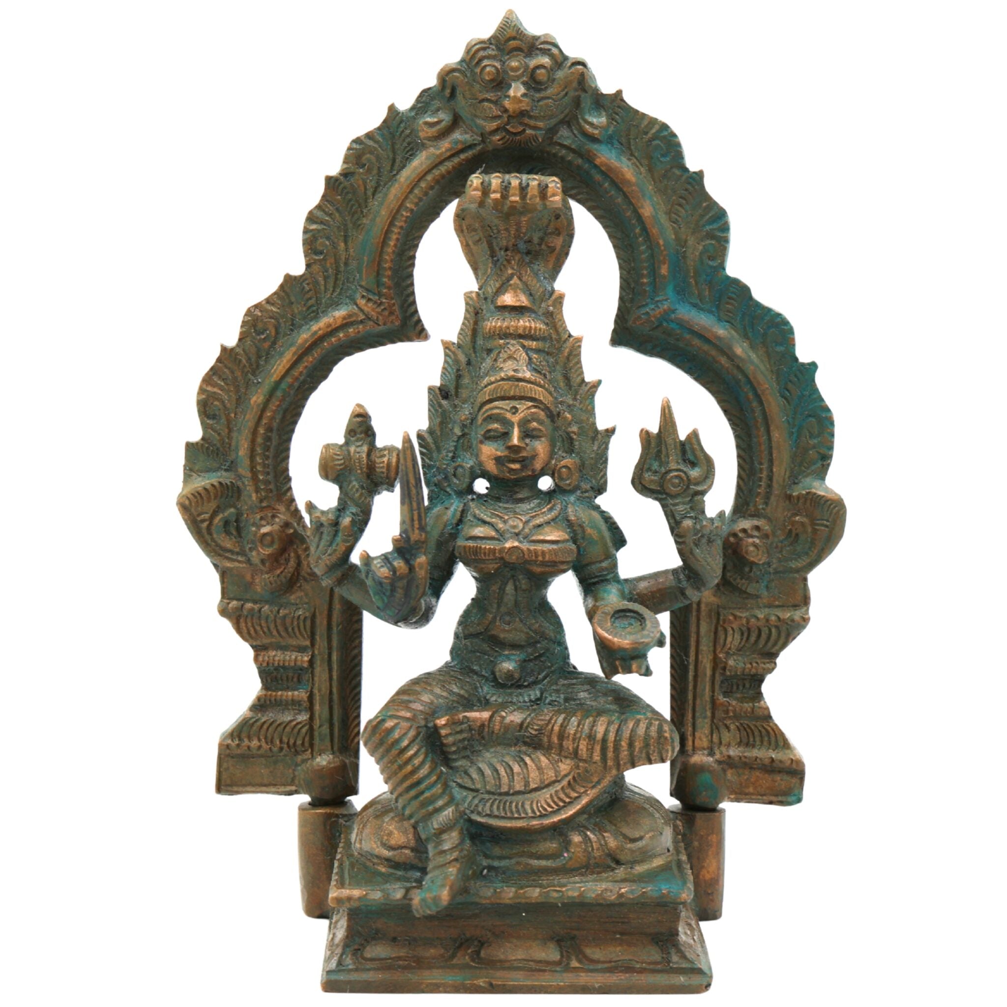 Bronze Handcrafted Mariyamman Idol | Panchaloha Mariamman Murti, Ashtadhatu Goddess Statue for Pooja, Home & Temple Decor,Gold, 5.5 Inch, 1 Piece