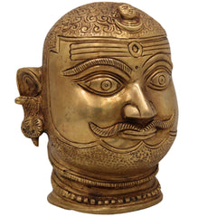 Brass Shiva Face Idol, Peetal Mahadev Mukha, Pital Bholenath Head, Handmade Rudra Mask, Gold, 6.5 Inch, 1 Piece