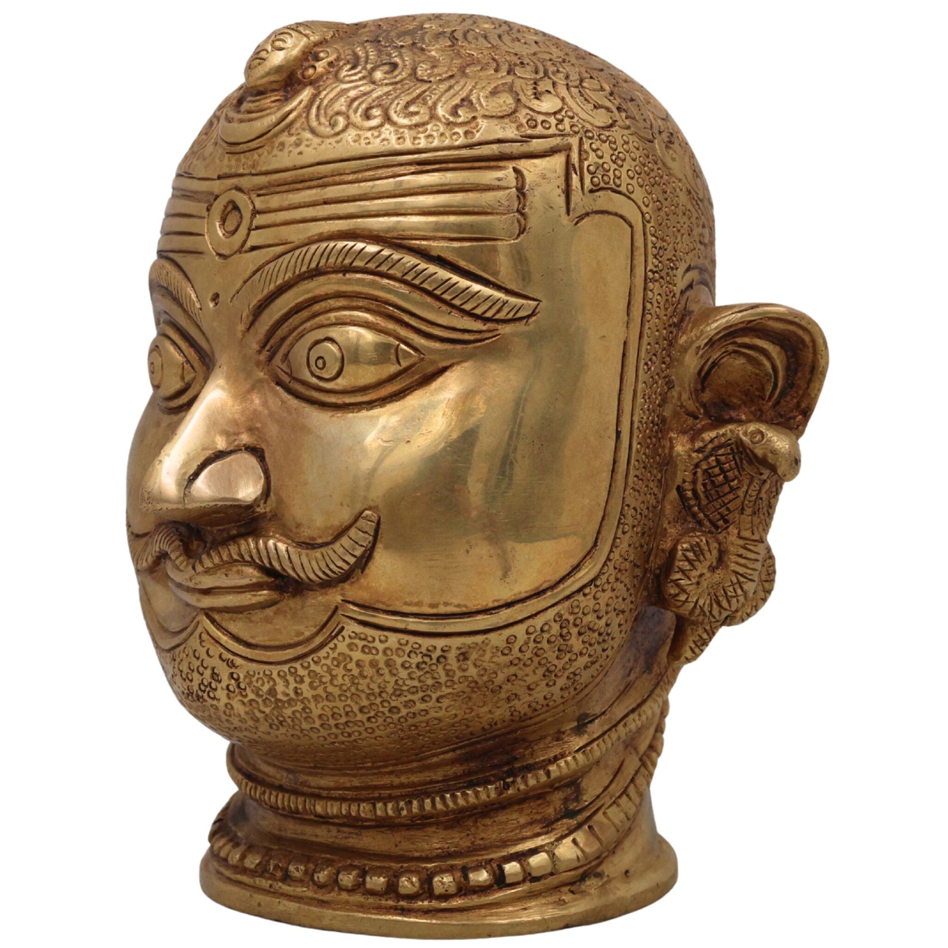 Brass Shiva Face Idol, Peetal Mahadev Mukha, Pital Bholenath Head, Handmade Rudra Mask, Gold, 6.5 Inch, 1 Piece