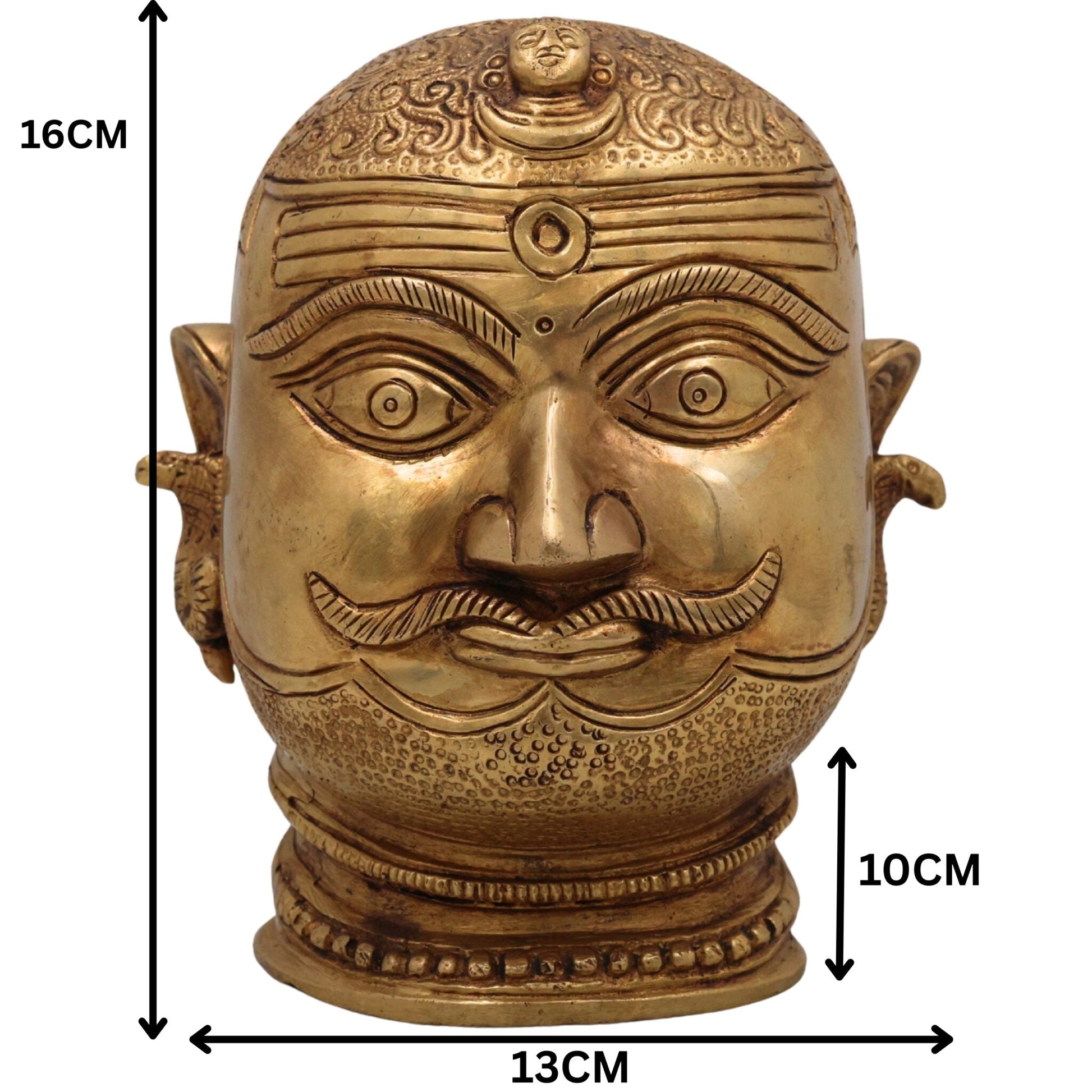 Brass Shiva Face Idol, Peetal Mahadev Mukha, Pital Bholenath Head, Handmade Rudra Mask, Gold, 6.5 Inch, 1 Piece