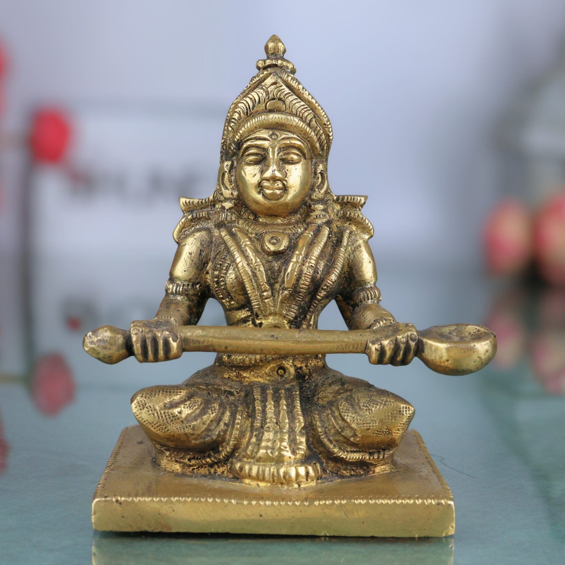 Handcrafted Brass Annapurna Devi Idol | Annapoorna Mata Murti | Annapurneshwari Amman Statue for Pooja, Home & Temple Decor,Gold, 3.5 Inch, 1 Piece