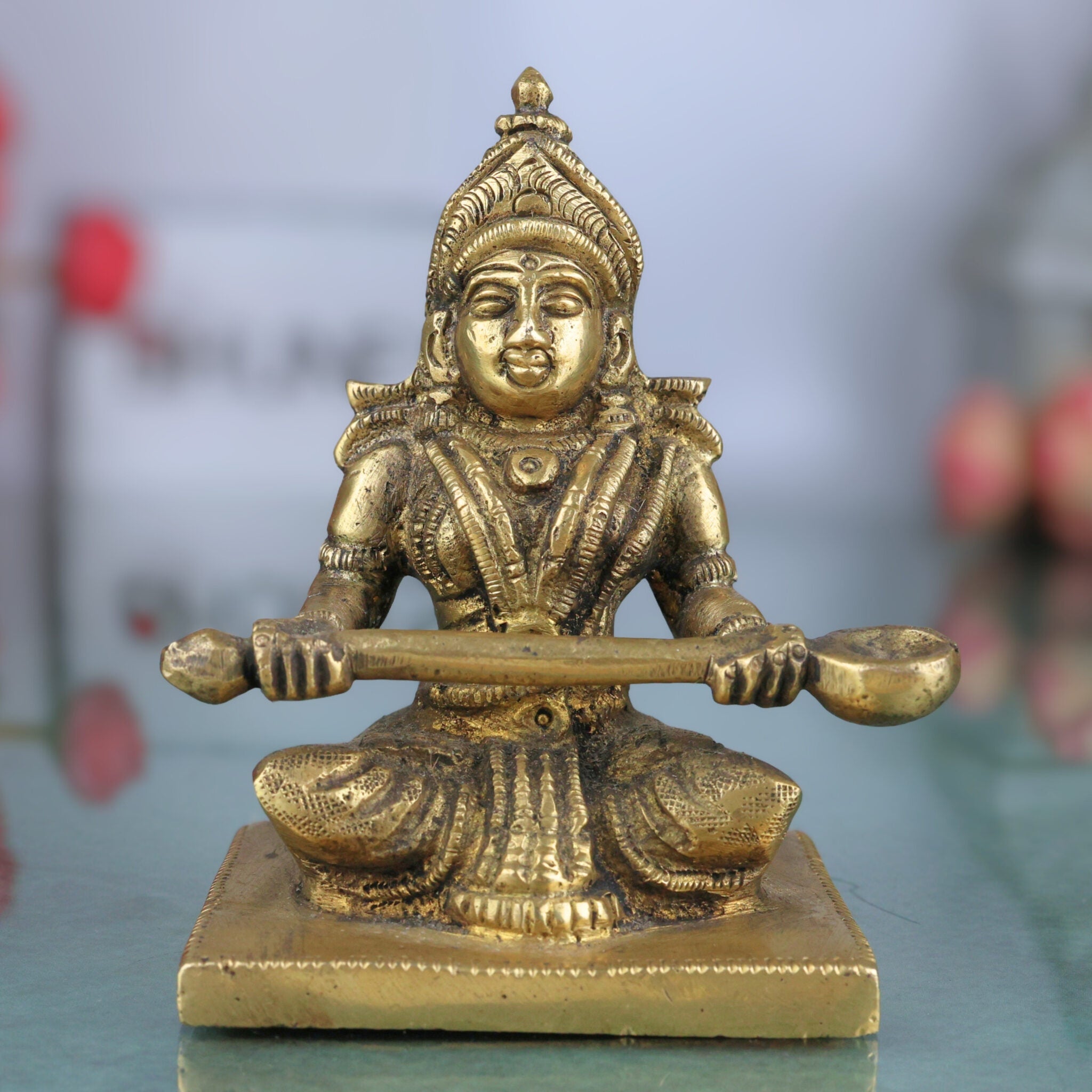 Handcrafted Brass Annapurna Devi Idol | Annapoorna Mata Murti | Annapurneshwari Amman Statue for Pooja, Home & Temple Decor,Gold, 3.5 Inch, 1 Piece