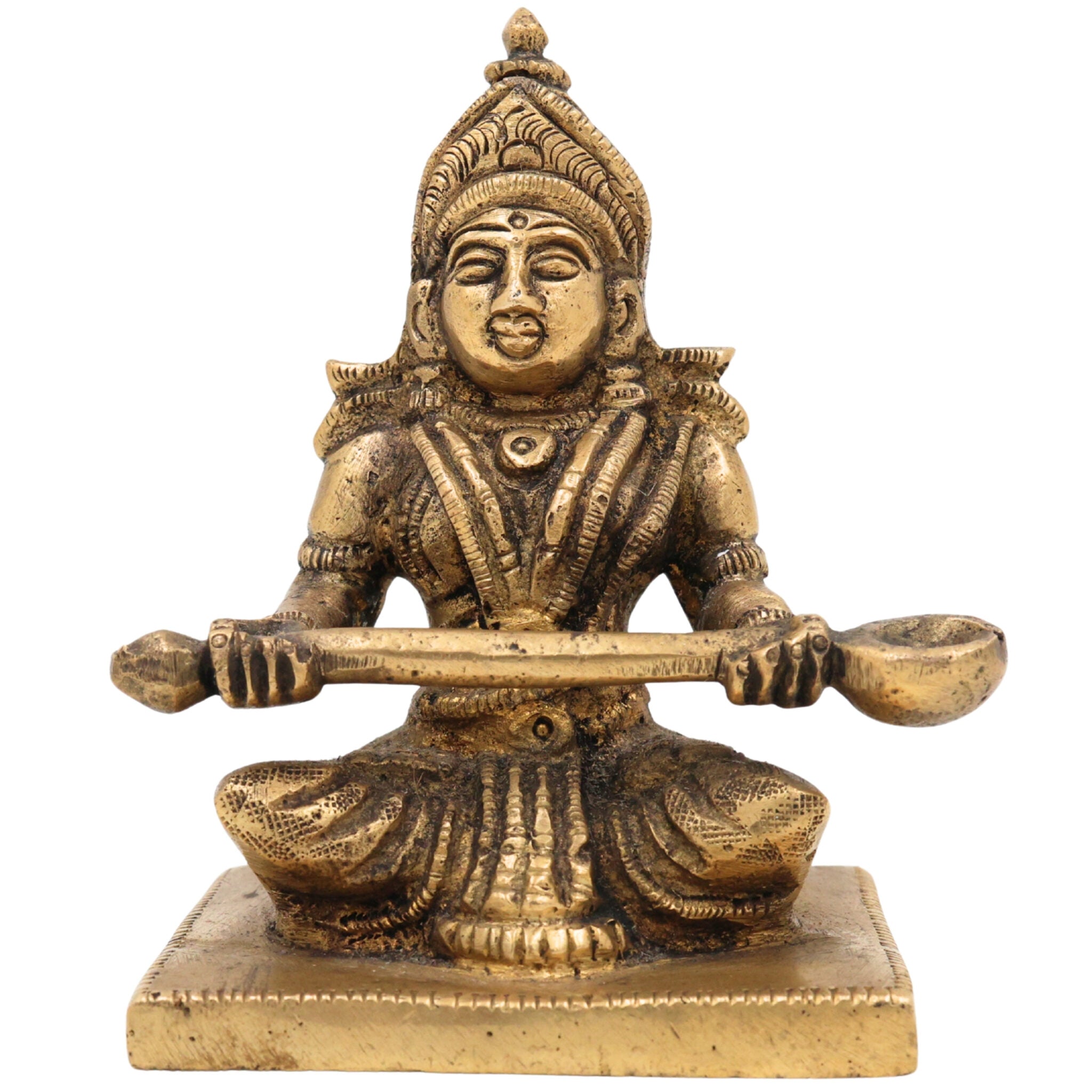 Handcrafted Brass Annapurna Devi Idol | Annapoorna Mata Murti | Annapurneshwari Amman Statue for Pooja, Home & Temple Decor,Gold, 3.5 Inch, 1 Piece